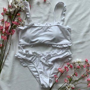 Zaful White Ruffled Two Piece Bikini